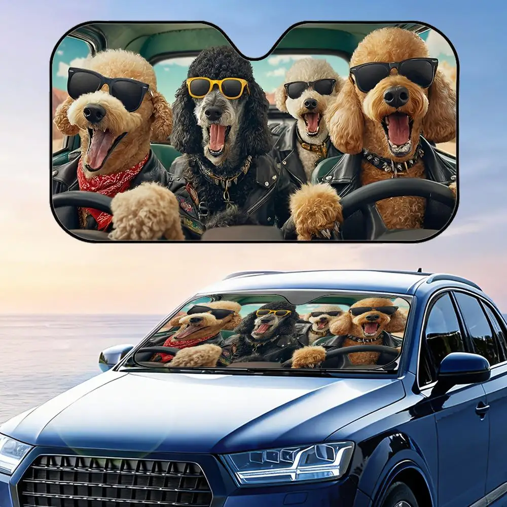 

Солнцезащитный козырек для автомобиля Poodle, складной, универсальный, для лобового стекла, защита от УФ-излучения, теплоизоляция, складная накидка