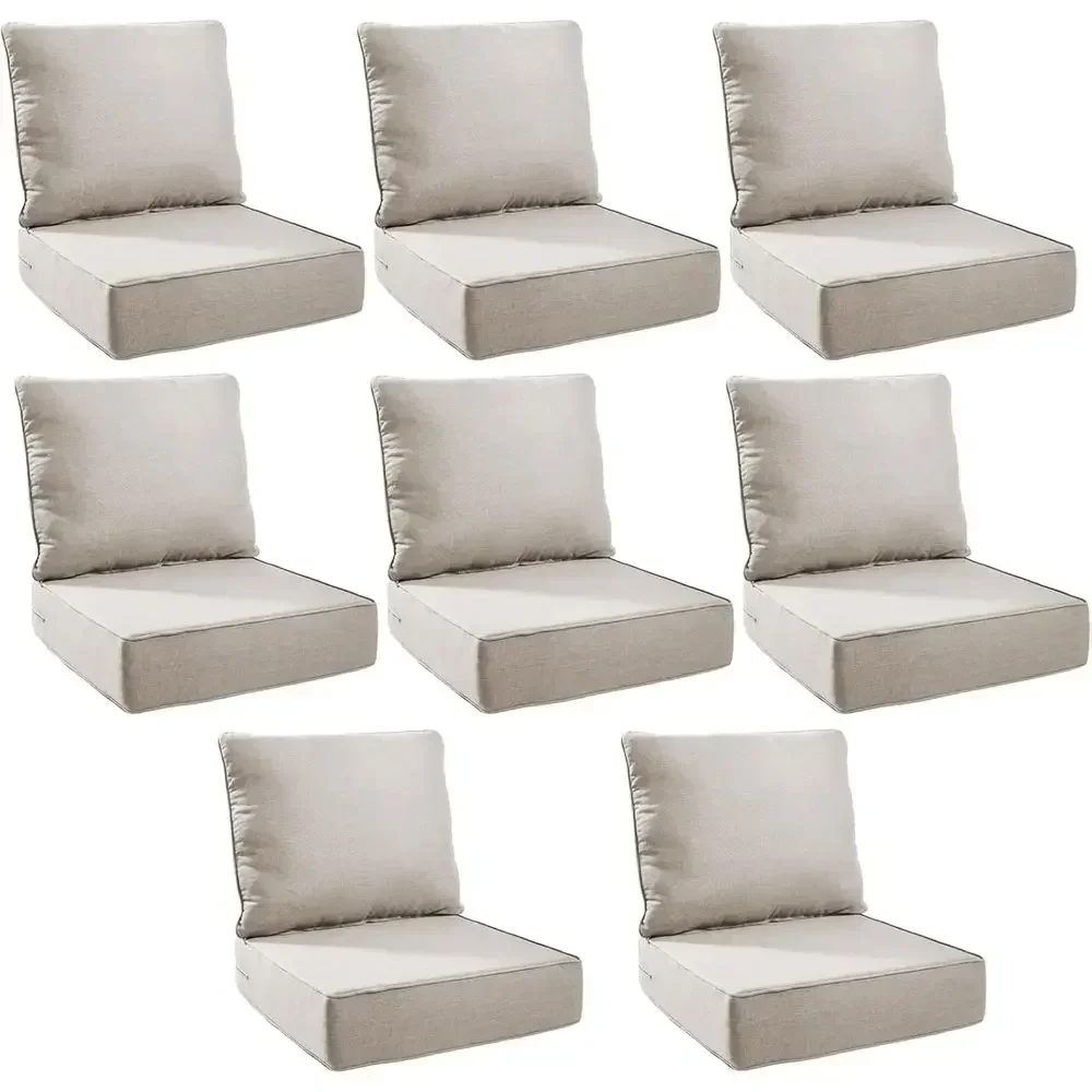 6 Thick UV & Water Resistant Outdoor Cushion Set - 22x24 Inch Patio Furniture Covers, 8-Pack Beige