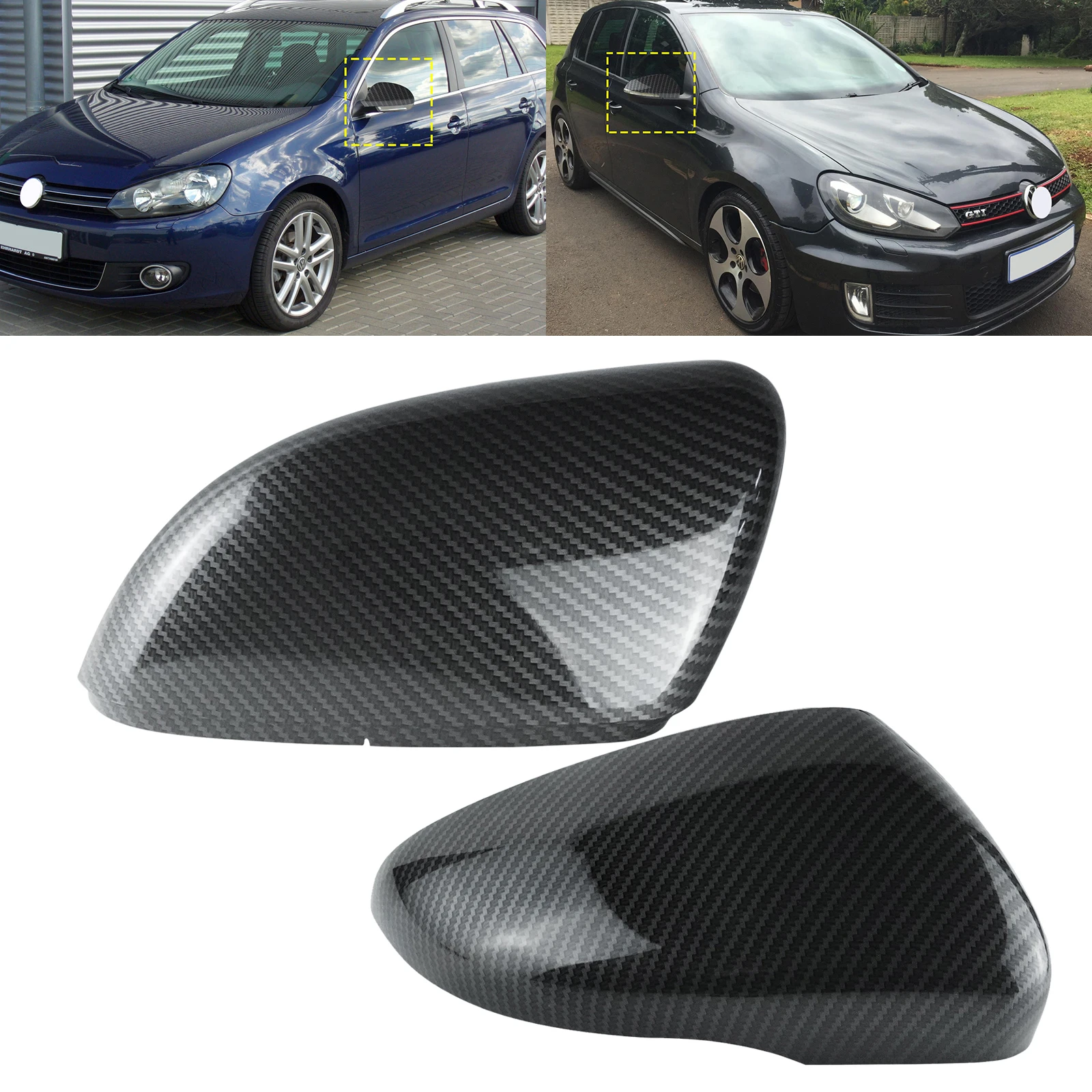 

For 09-13 VW Golf 6 MK6 Carbon Fiber Style Side Door Wing Mirror Cover Caps L+R