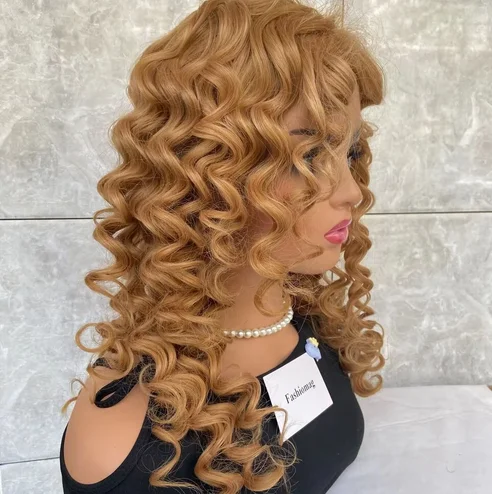 Long Wavy Human Hair Blend Heat Ok Synthetic Wigs Women Strawberry Blonde Natural