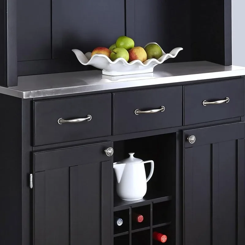 Server Sideboards-buffets-credenzas Black Two Wood Framed Cabinet Doors with An Adjustable Shelf Brushed Steel Hardware