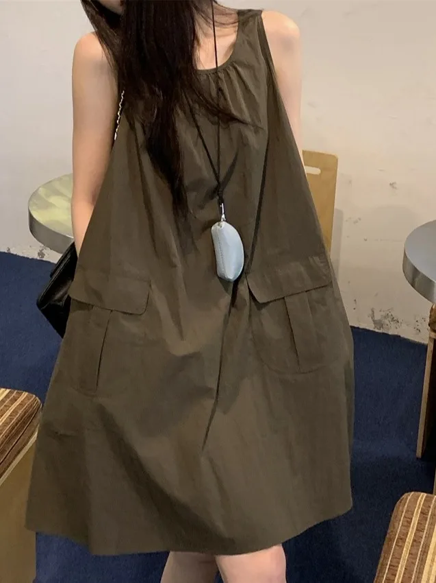 

Retro Workwear Vest Dr Women's A-Line Skirt Ele Summer New Sle Small Size Faionable Casual Dres