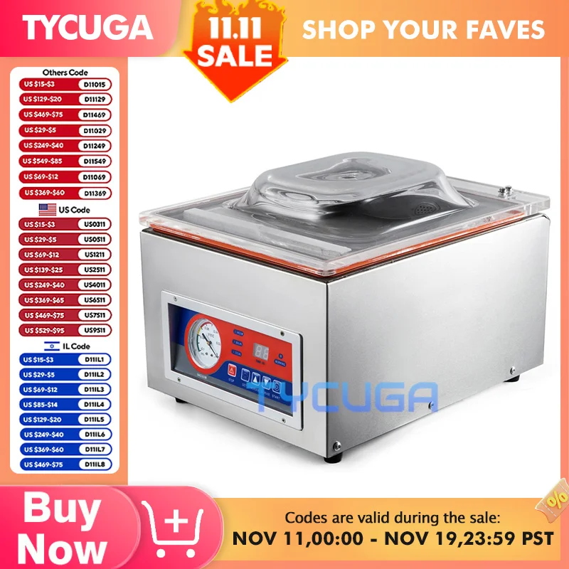 ماكينة سد الفراغات التجارية غرفة واحدة 260 مللي متر طول الختم تغليف المواد الغذائية الرطبة الجافة قابل للتعديل التحكم في درجة الحرارة