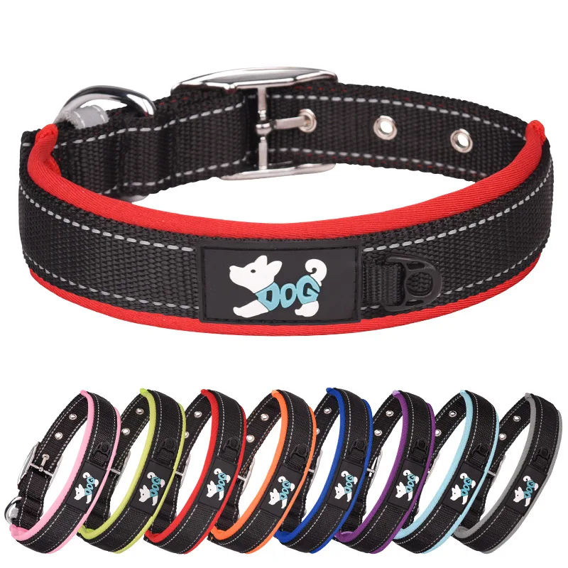 

Hot Selling Contrast Color Dog Collar Medium and Large Dog Collar Reflective Diving Material Lined Pet Collar Spot Wholesale