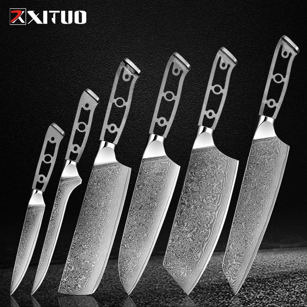 

Handmade Kitchen Knives Set 1-6PCS Blank Blade Damascus Steel 67 Layers Chefs Blades Sharp Personalized DIY Custom Knife Tools