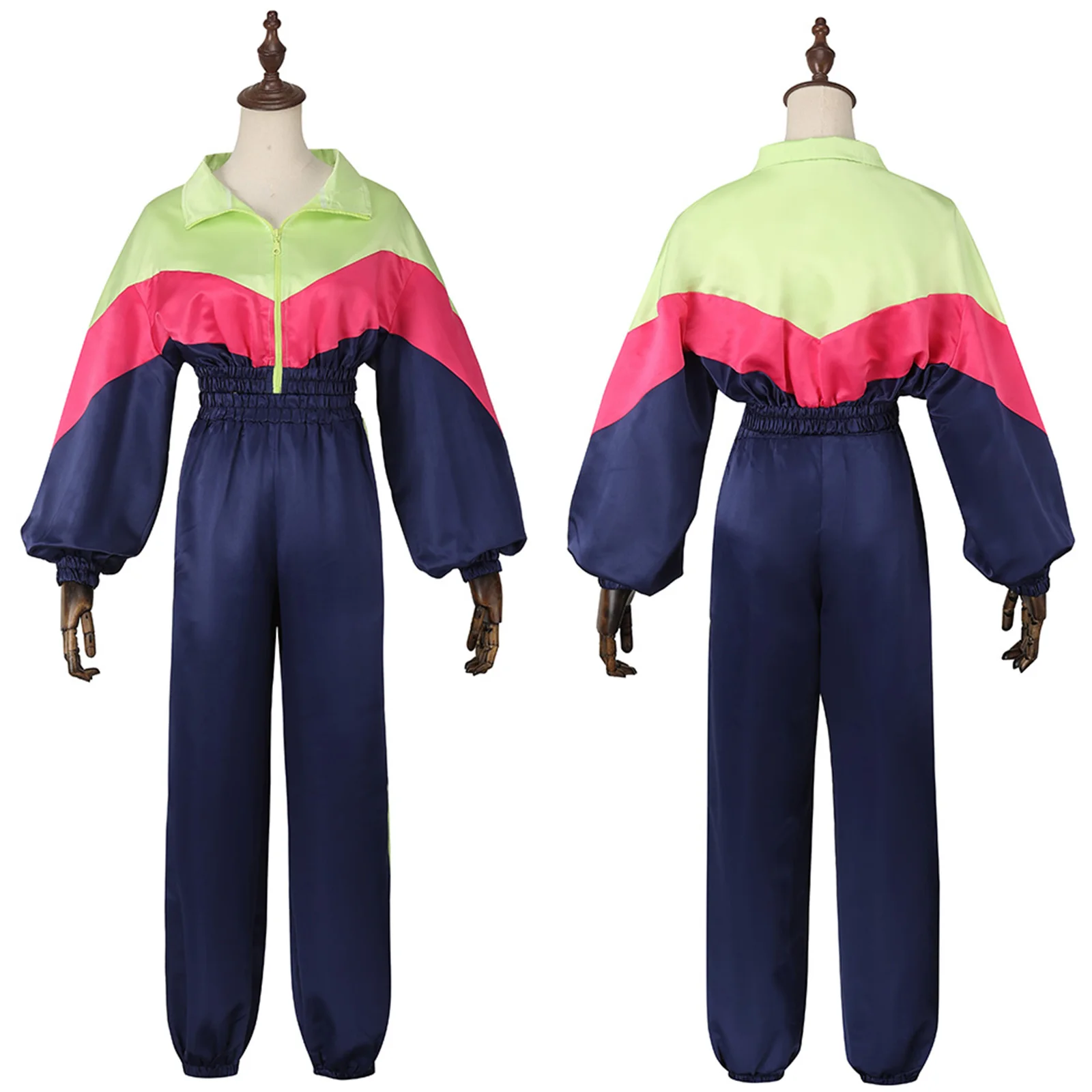 

80s 90s Costume Disco Tracksuit Hip Hop Shell Suit for Men Fashion Colorblock Outfits Set Rock Jacket Pant Halloween