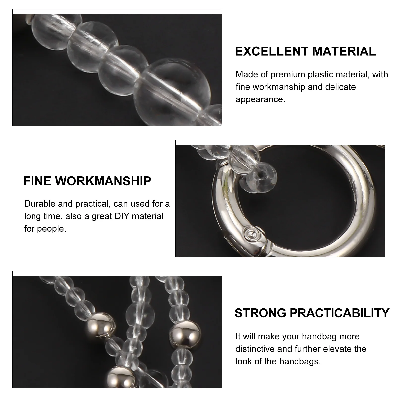 2 Buah Rantai Manik Kristal DIY Unik Aksesori Tas Tangan Tahan Lama Tali Tas Elegan Pengganti Rantai Tas Manik Kristal