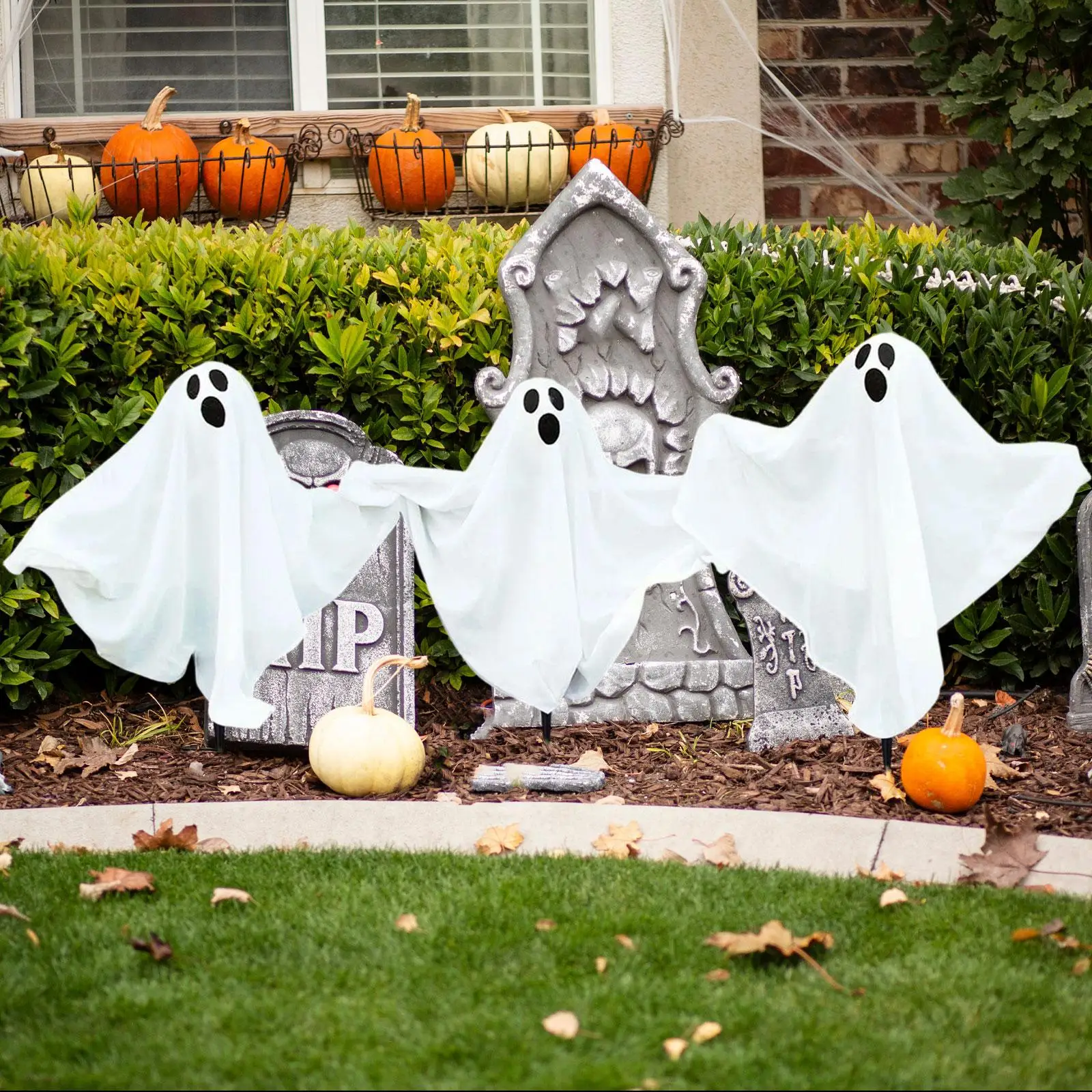 

3x Halloween Ghost Stake Set Easy to Assemble Pathway Scary Lawn Sculpture Patio Yard Ornament Outdoor Decoration Scary Prop