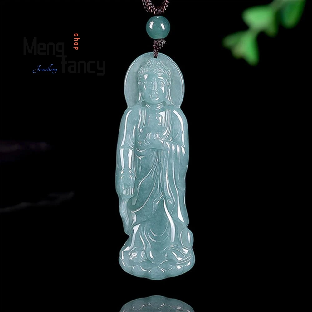 

Natural A-goods Jadeite Blue Water Buddha Amitabha Standing Buddha Icy Jade Pendant Buddhist Amulets High-grade Fashion Jewelry