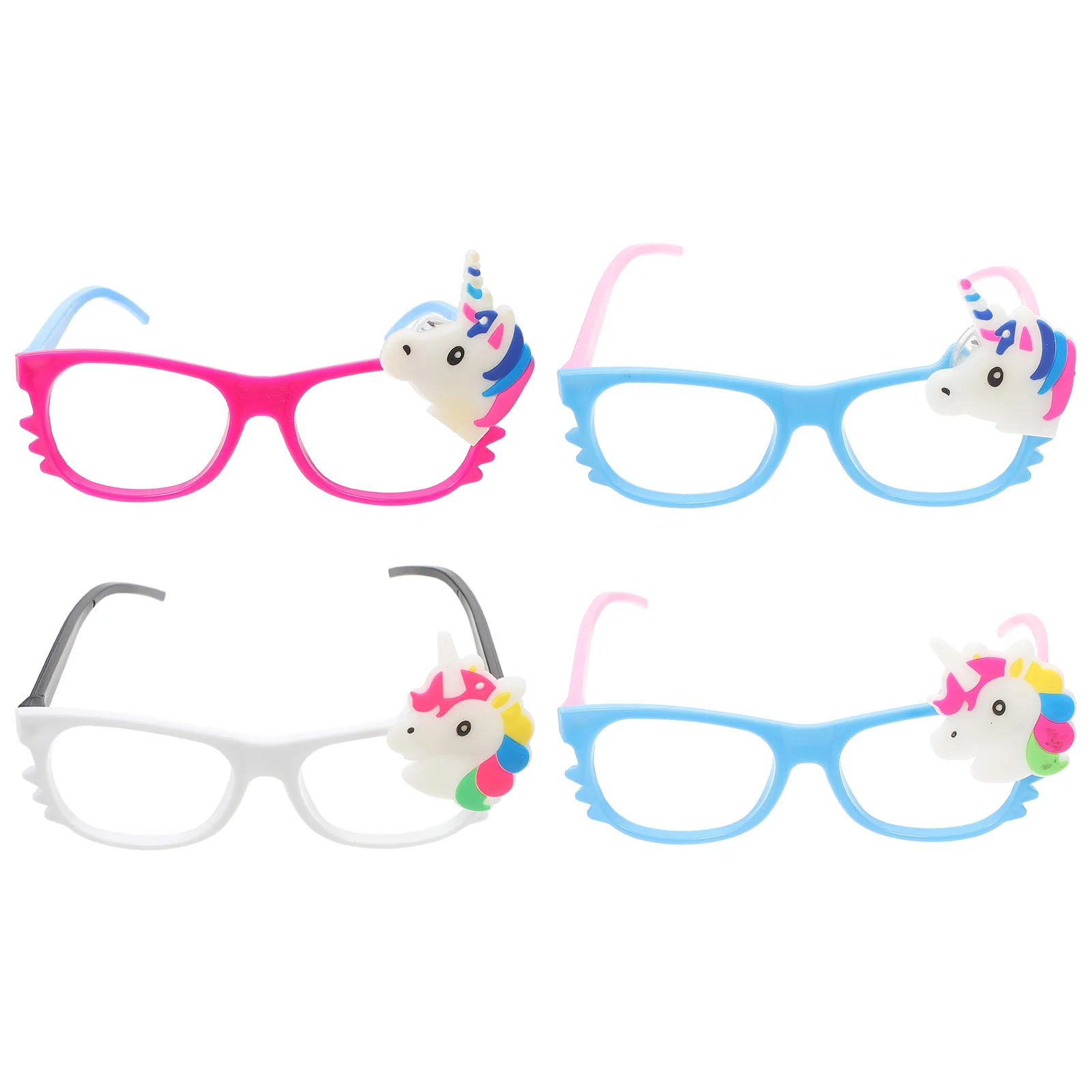 

4Pcs Cartoon Unicorn Eyeglasses Plastic Heart Shaped Photo Props Kids Party Luminous Glowing Accessories Halloween Costume Favor
