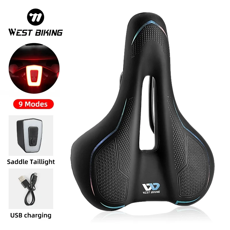 WEST BIKING Comfortable Bicycle Saddle Thicken Shockproof Travel MTB Road Bike Saddle Hollow Non-slip Soft Cushion Cycling Seat