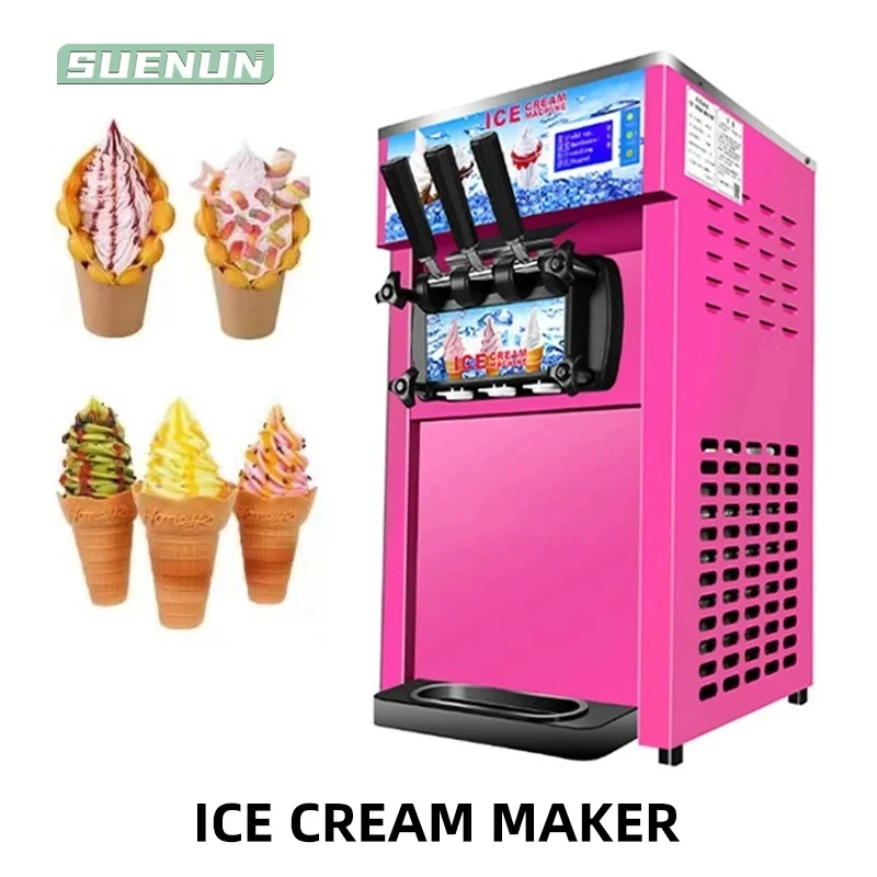 220V Small Ice Cream Machine Tricolor Ice Cream Maker Commercial Stainless Steel Desktop Sweet Cone Freezing Equipment 1200W