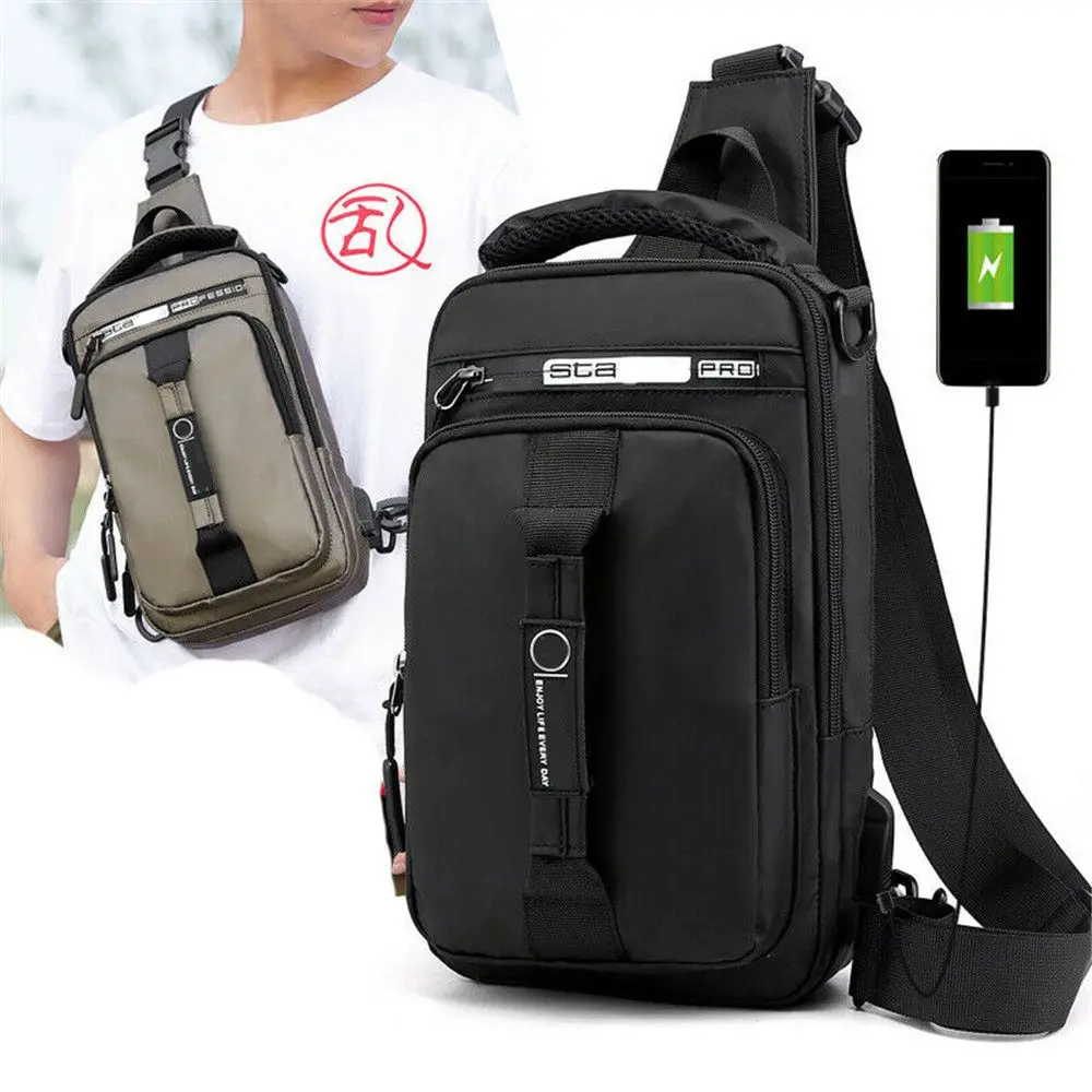 Men\'s Sling Crossbody Bag Anti-theft Chest Shoulder Messenger Backpack USB Port