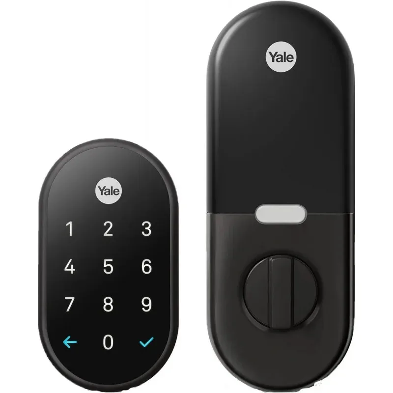 

QWGoogle Nest x YYale Lock — Умный замок с защитой от несанкционированного доступа для входа без ключа — Замок с засовом с клавиатурой для входной двери — Черная замша