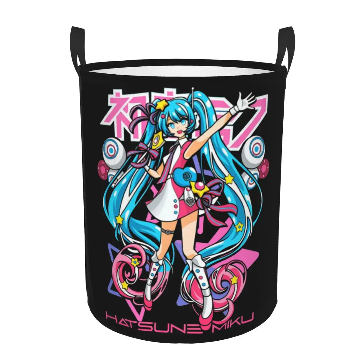 h-初音ミク-ガールカワイイランドリーバスケット-折りたたみ式大型衣類収納ビン-ボーカロイドアニメランドリーハンパー