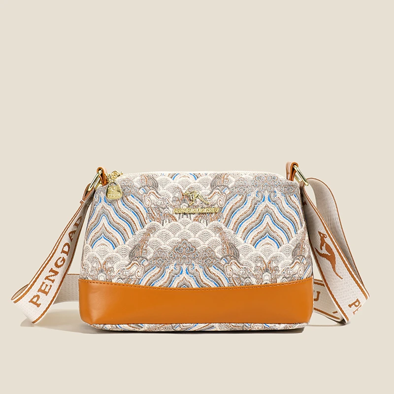 

National style new Chinese style shoulder bag sea cliff pattern auspicious cloud fashionable wide shoulder strap women's bag