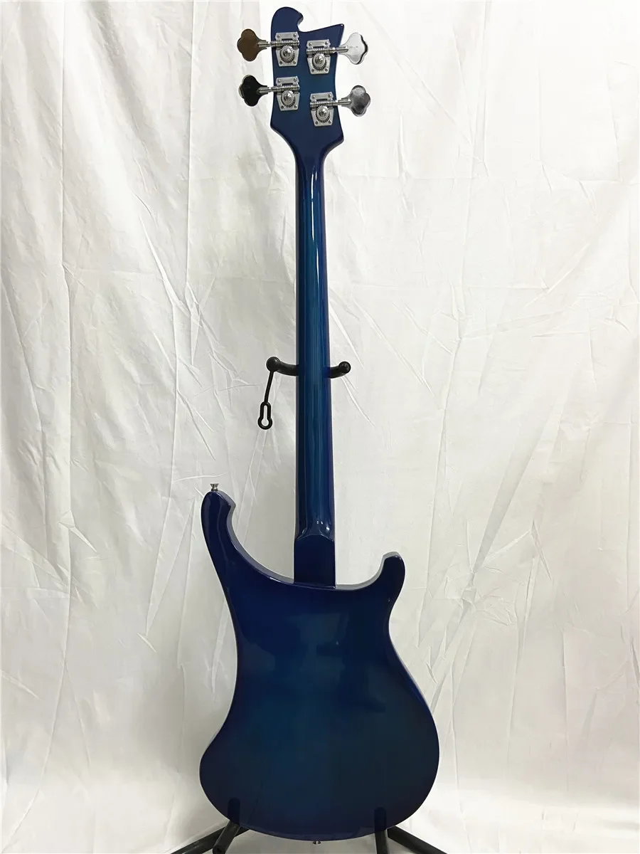 Custom Electric Bass Guitar, Left Hand, 4 String, Blue Gradient Body, Chrome Hardware, 4003