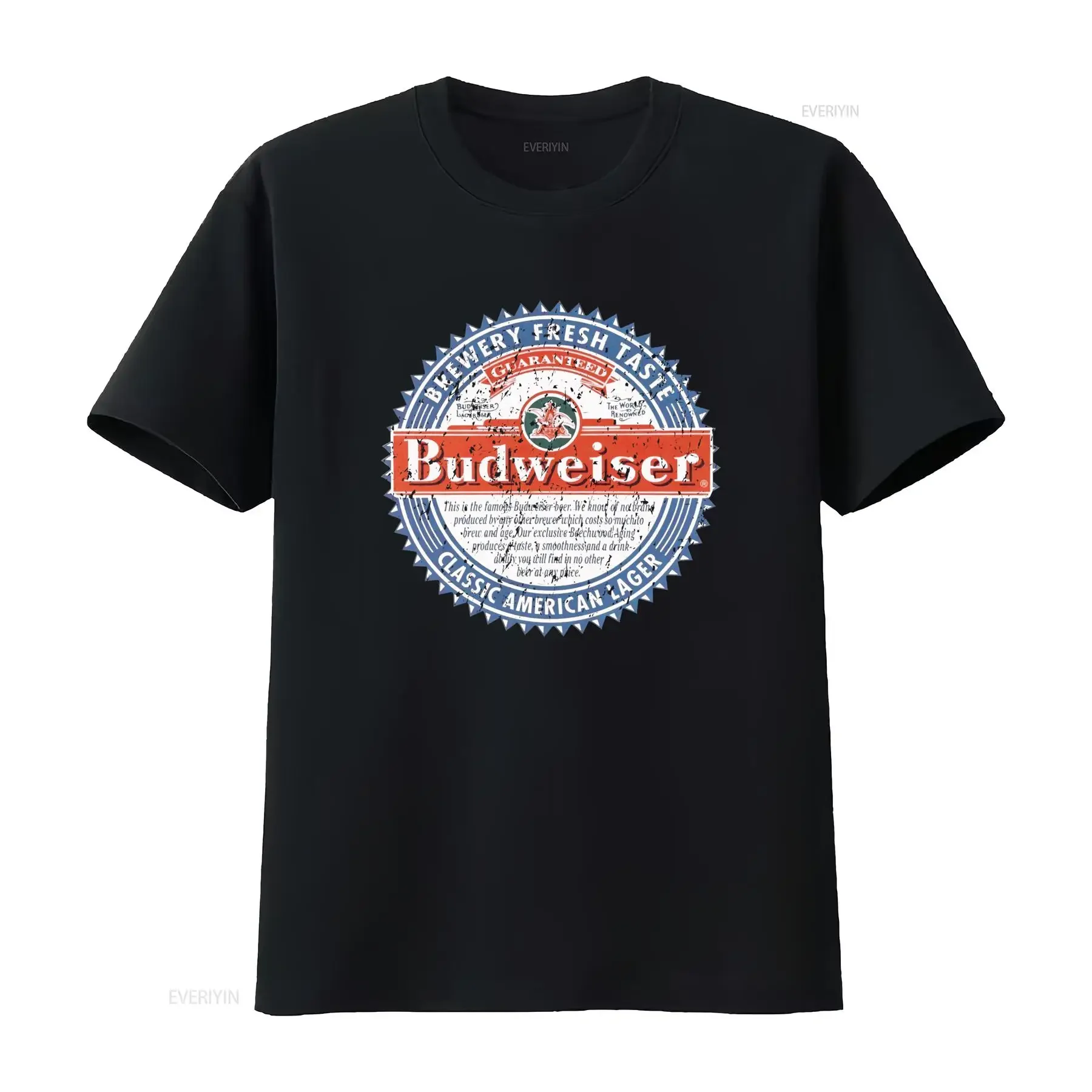 Budweiser Classic American Lager T shirt Fresh Taste Guaranteed Design vintage Washed Casual Unisex homme Versatile streetwear