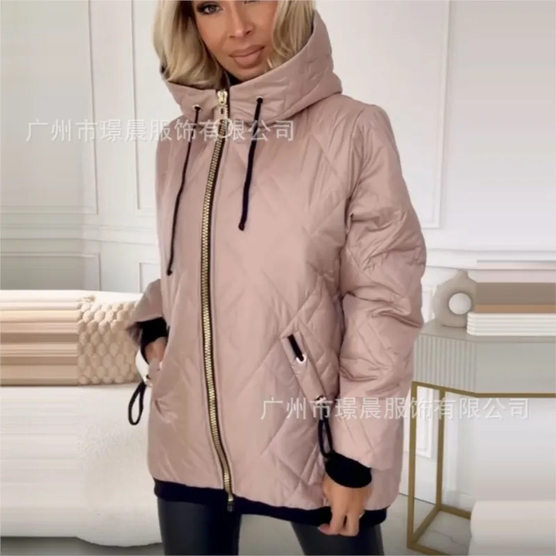 Parka da donna con cappuccio Cappotto Parka alla moda con collo alto e lunghezza all'anca Felpa con cappuccio casual Cappotto in cotone solido Capispalla caldo Autunno Inverno