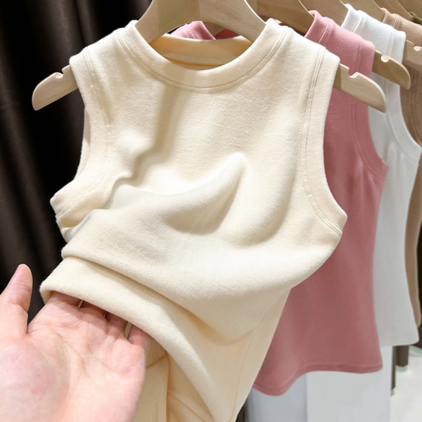 

Women's Double-Sided Fce Vest round Ne Svel Thermal Inner Wear Slim Fit Autumn Winter Sle Comfortable Commute Fa...