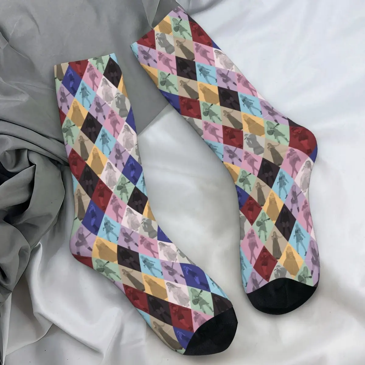 Taylored Diamond Pattern Stockings Music Singer Funny Socks Spring Non Slip Socks Adults Men Outdoor Sports Medium Soft Socks