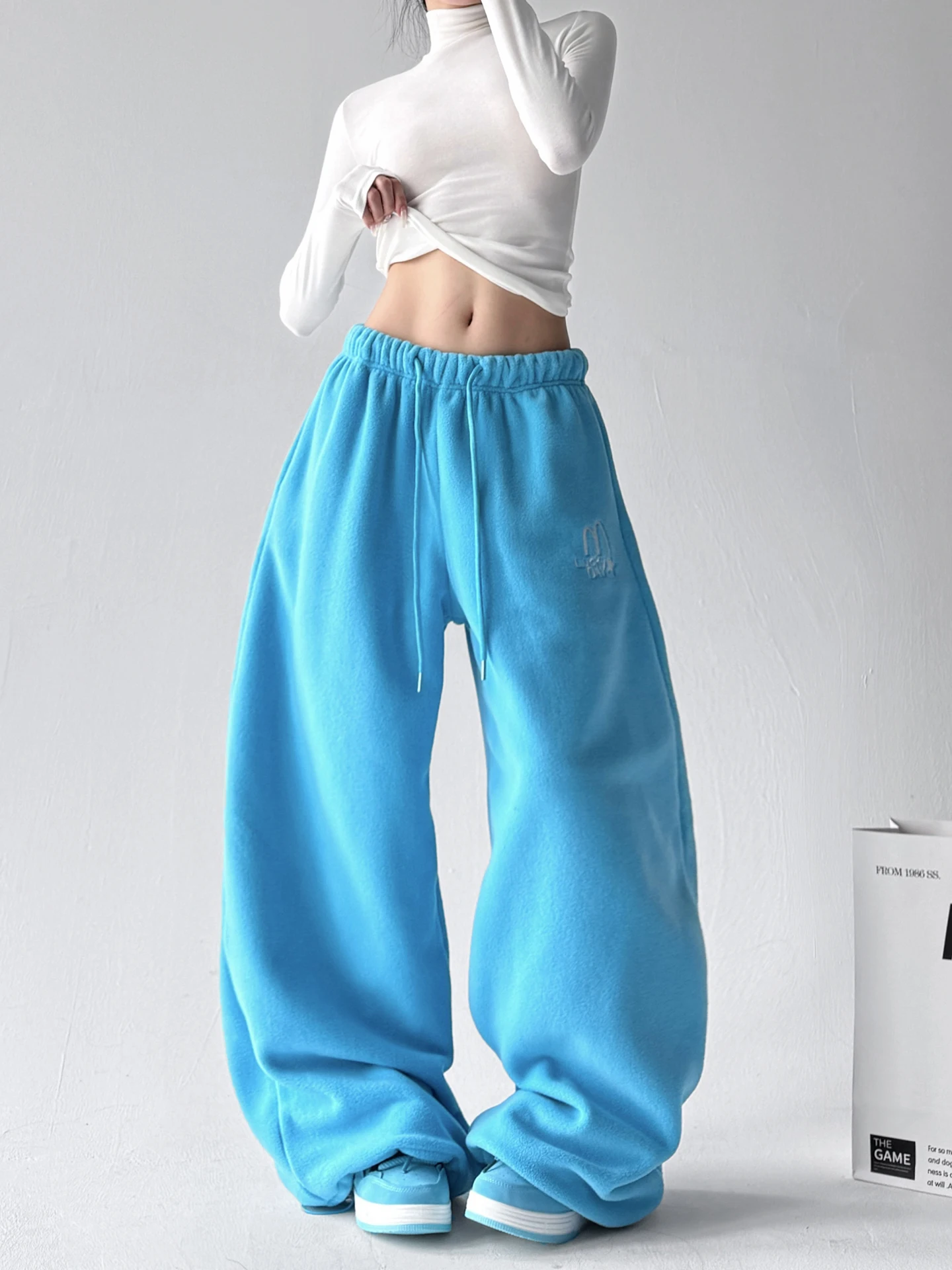 Зима 202, женские свободные широкие спортивные брюки с высокой талией, прямой крой, повседневные брюки для уличных танцев, корейские брюки размера плюс