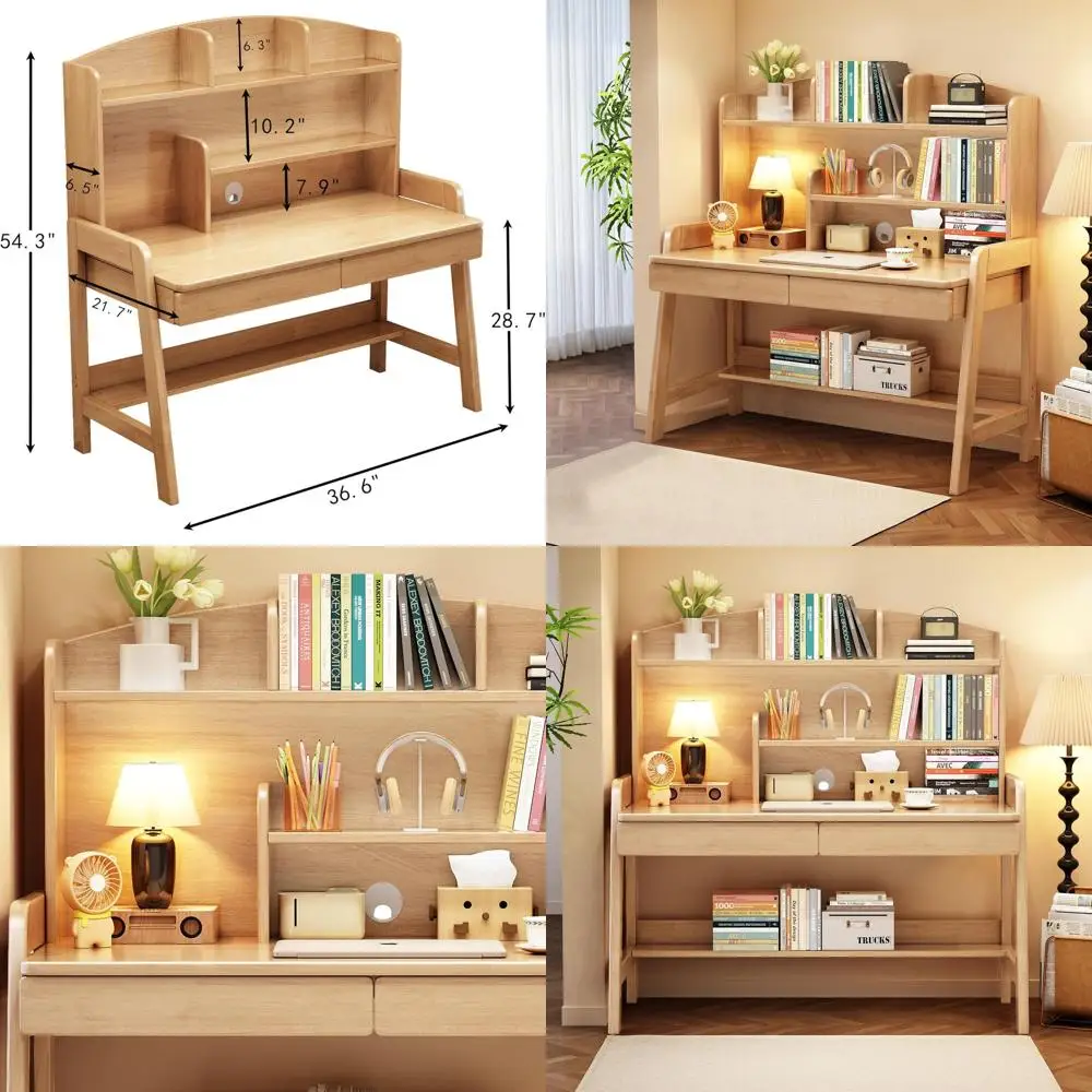 

Деревянный детский стол для учебы с книжной полкой и двумя ящиками для выполнения домашней работы, чтения и работы за компьютером
