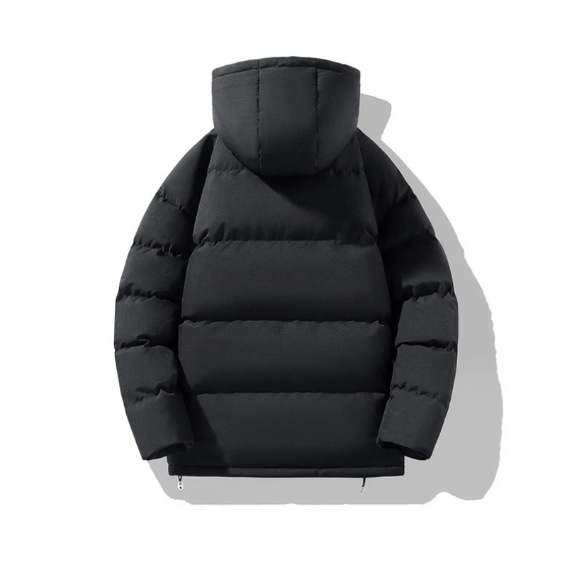 سترة منتفخة دافئة سميكة للرجال معطف بقلنسوة ملابس خارجية فضفاضة غير رسمية بلون سادة سترة شتوية عصرية ملابس خارجية يومية #6