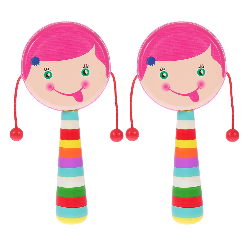 2 Pcs Wooden Rattle Drum Music Toys Baby Musical for Babies Handheld Kids Newborn Rattles