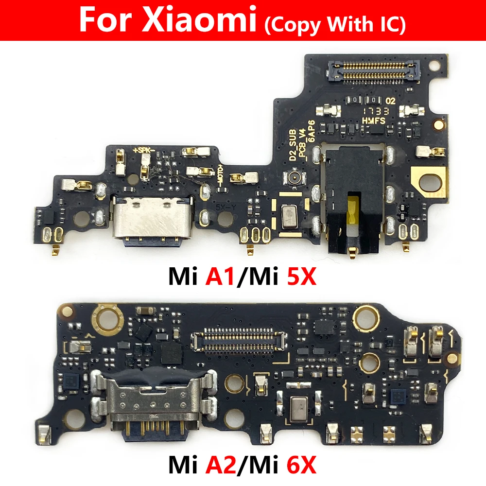 50Pcs，USB Charging Socket Port Connector Board Flex For Xiaomi Mi A1 A2 Redmi 10 Prime 10C 8 8A 9A 9 9C K30 5G 4G Note 7 Pro 8T