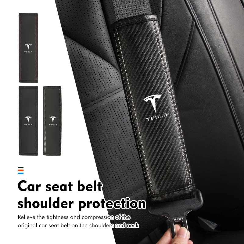 Car Styling Seat Belt Cover Leather Shoulder Protector Pads For Tesla Model Y 3 S X Roadster Bonina