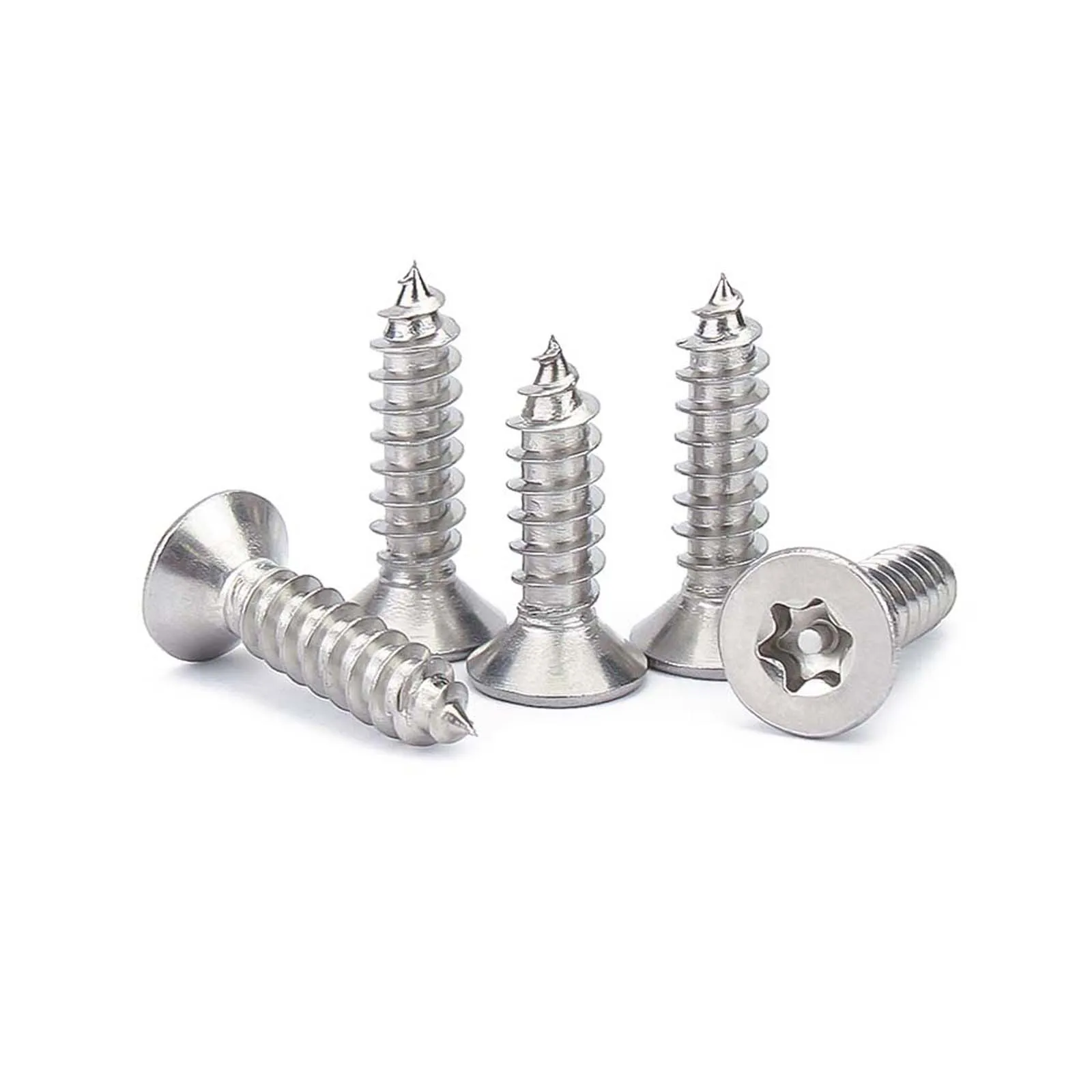 10/50pcs ST2.2 2.9 3.9 to 4.8 304 Stainless Steel Six Lobe Torx Flat Countersunk Head with Pin Security Self-tapping Wood Screw