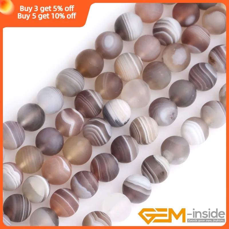 Natural Gem stone Botswana Agates Frost Matte Round Loose Beads For Jewelry Making Strand 15