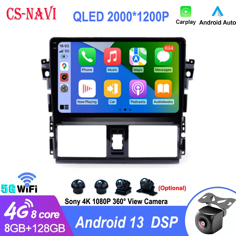 

Android13 Car Radio For TOYOTA YARIS VIOS 2014/2015/2016 Multimedia GPS Navigation Navi Player Auto Stereo 2Din WIFI 4G DSP