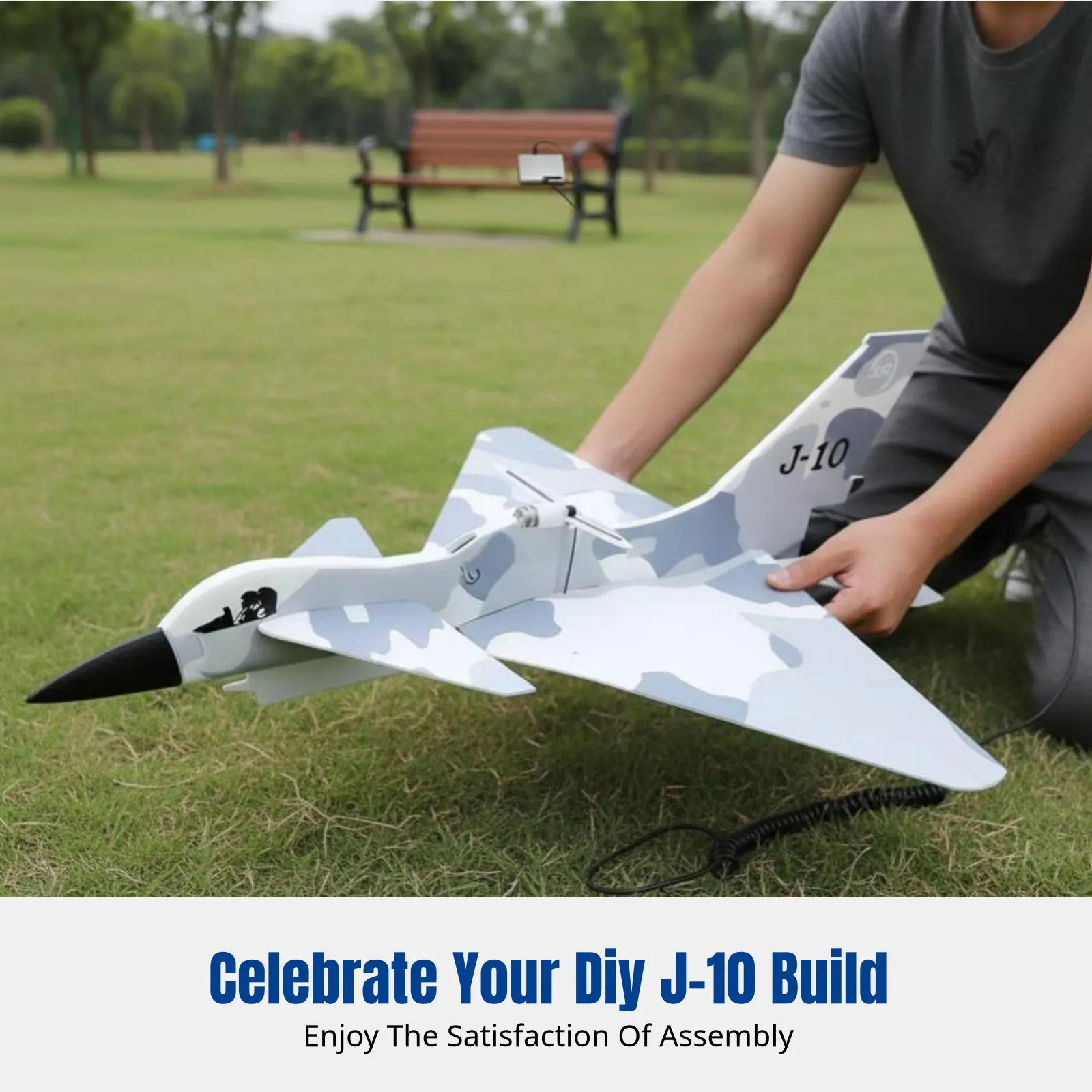 

Electric Flying J-10 Fighter Jet Model, USB Charging, DIY Assembly Aviation Toy for Kids