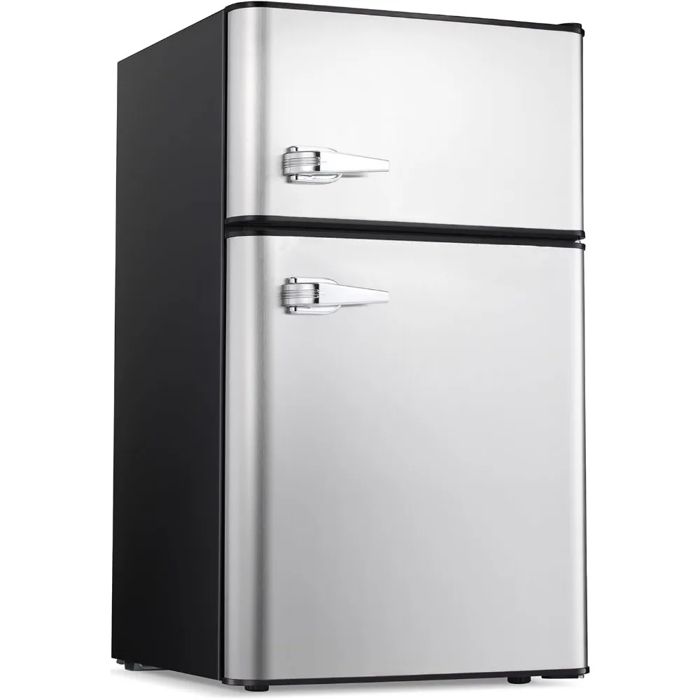 Mini refrigerator 3.2Cu Ft compact defrosting double door freezer for energy-saving storage of beverages, vegetables, and fruits