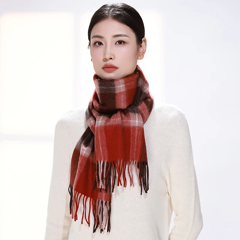 厚みのあるウールスカーフ赤いチェック柄デザイン冬用ネックウォーマーカップル用ユニセックスレトロ英国スタイル上海ストーリーブランドスカーフ