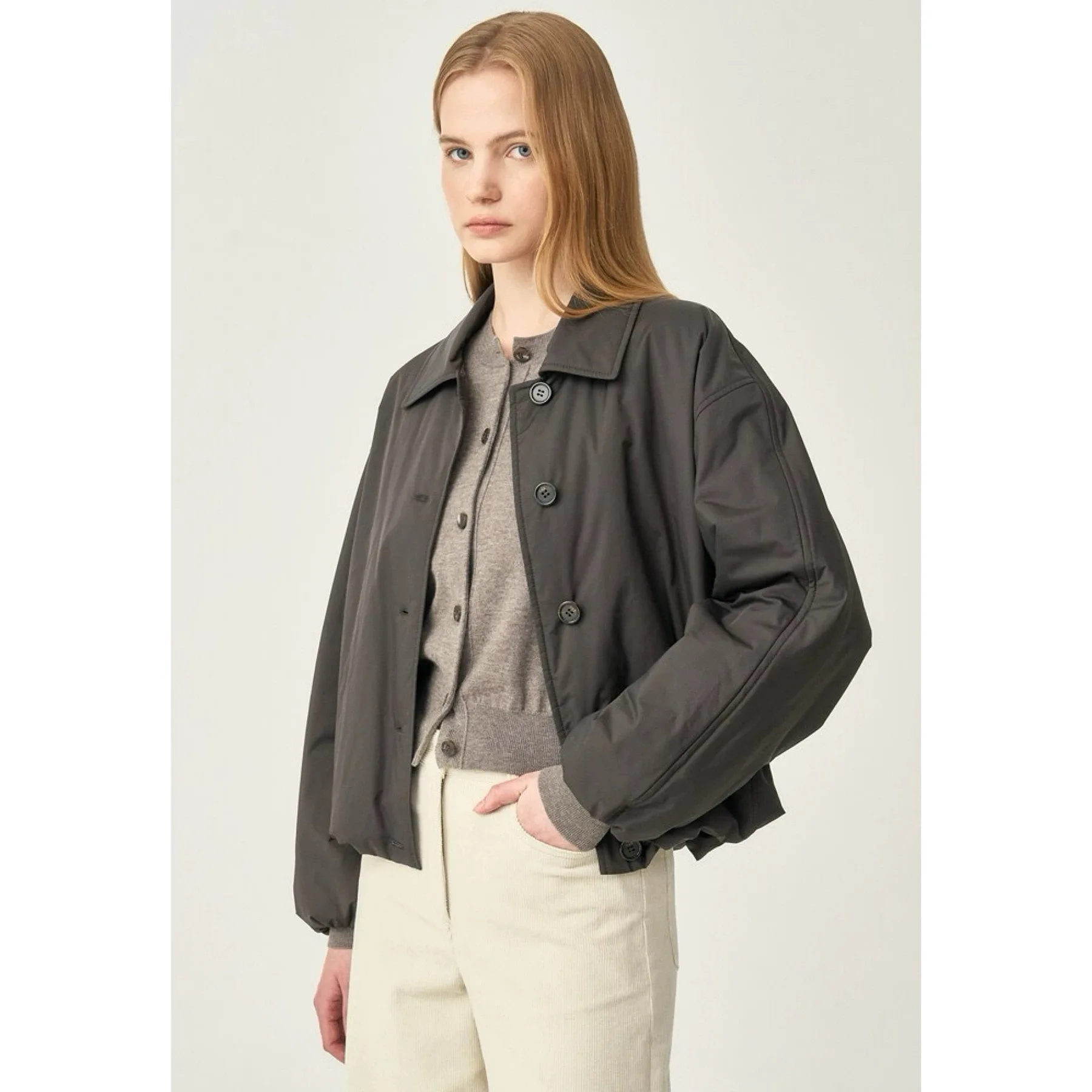 Casual Cotton Jaet Lemon Cheese ort Pure Color Single Button  Collar Autumn Outerwear Women's Commute Sle Loose Fit