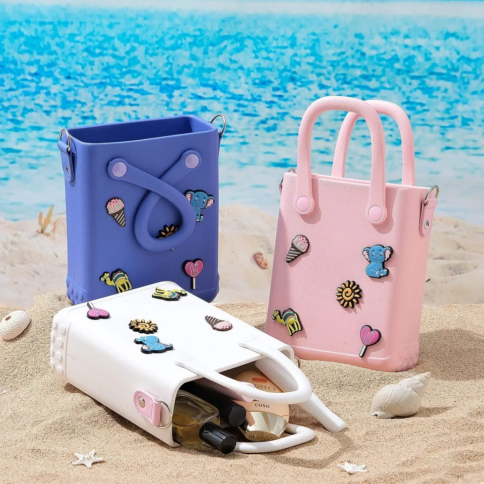 

Small Summer Beach Bag, Cute Jelly Hole Tote Bag, Rubber Waterproof Handbag For Travel Vacation