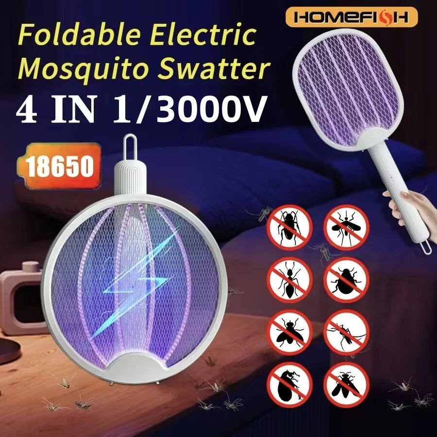 DW1 Home Dormitory Electric Mosquito Swatter Mosquito Killer Lamp 2 in 1 Purple Light Folding USB Rechargeable Insect Killer