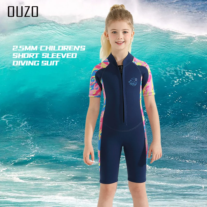 Children\'s 2.5mm Neoprene Wetsuit Boys Girls Cold Proof Warm Sunscreen Short Sleeve One-piece Snorkeling Swimming Diving Suit