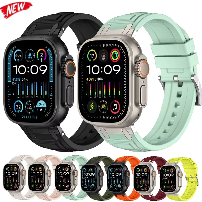 Silikon-Metall-Armband für Apple Watch Ultra 3 2 1 49mm 11 10 9 8 7 46mm 42mm 45mm 41mm Modifizierte Integration iWatch 6 5 4 SE 44mm