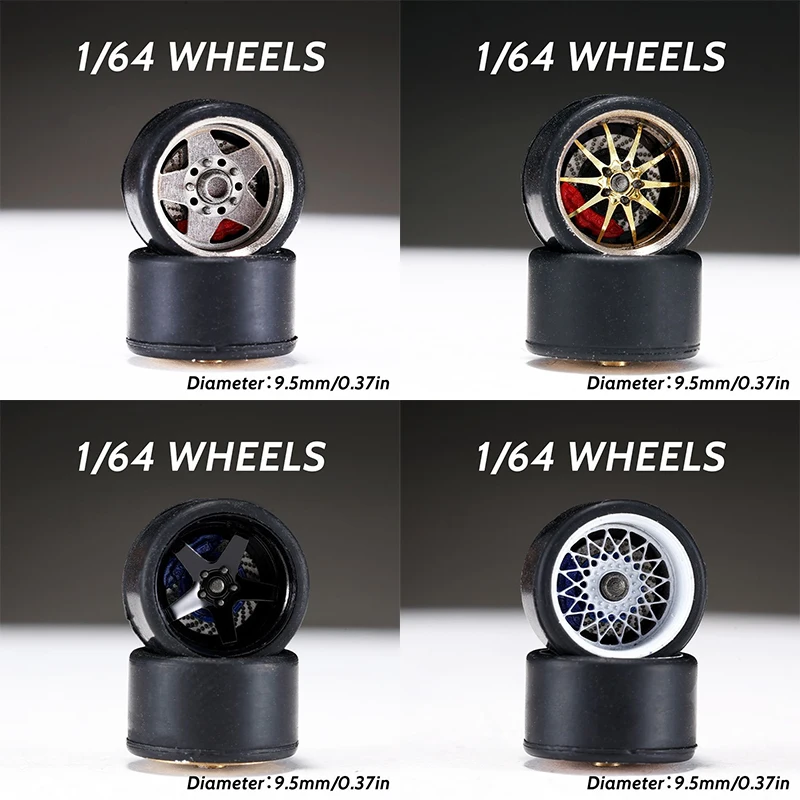 CARLOMO Dynamisches Lagerrad 1:64 Volllegierung Automodell Modifizierte Radnabe 9,5 mm mit Bremssattel Scheibenbremse Sammlungsqualität
