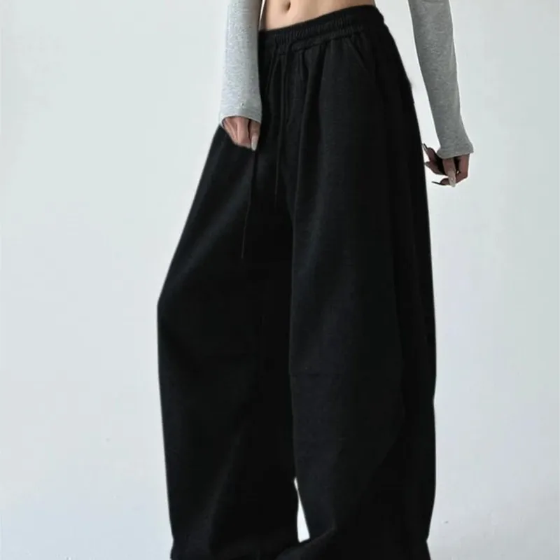 Y2K Street Style Pants For Women Spring Autumn Casual Tie-Waist High-Waist Loose Wide-Leg Floor-Length Trousers Pantalones