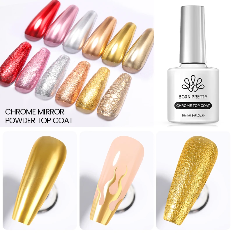 BORN PRETTY 10ml CHROME-MIRROR TOP COAT Transparent Nail Gel Crystal Bright Safe and NON-TOXIC Soak Off UV LED Functional Gel