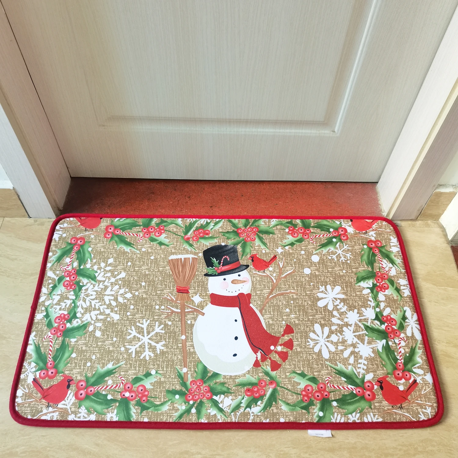 VIKAMA Weihnachts-Schneemann-Fußmatte, bequem und geräuschreduzierend, für den Eingangsbereich, Flur, Nachttisch, Teppich für Schlafzimmer, Heimdekoration