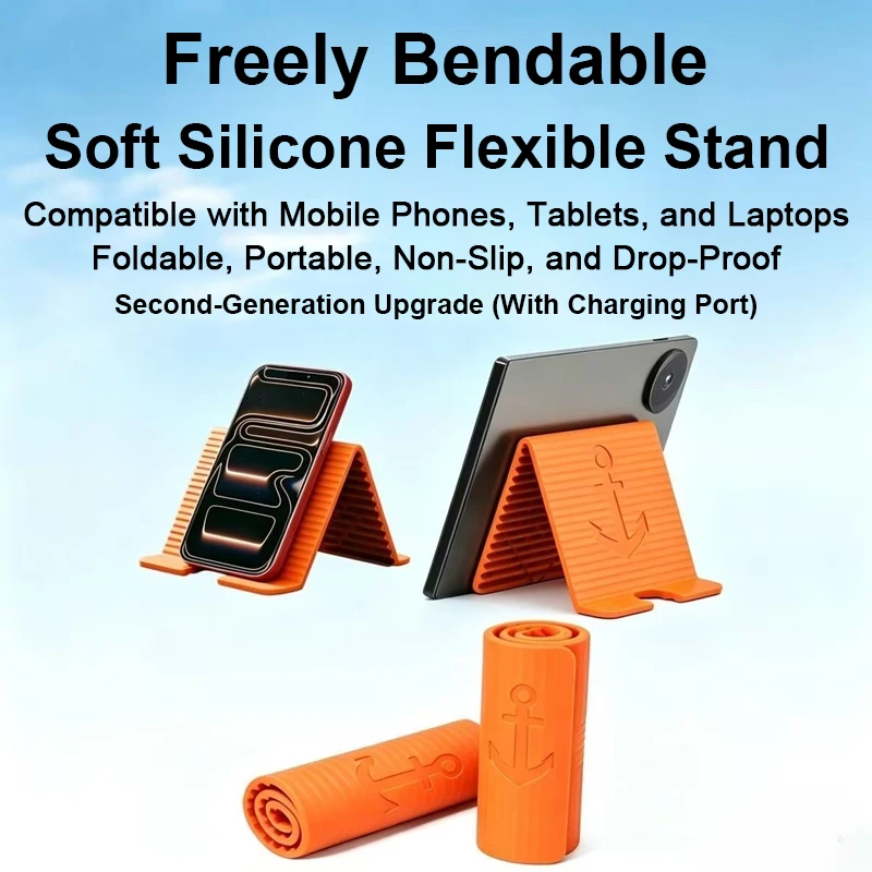 Flexible Phone Stand Foldable Silicone Desktop Tablet Holder Anchor Pattern Portable Adjustable Universal Mount Travel Office