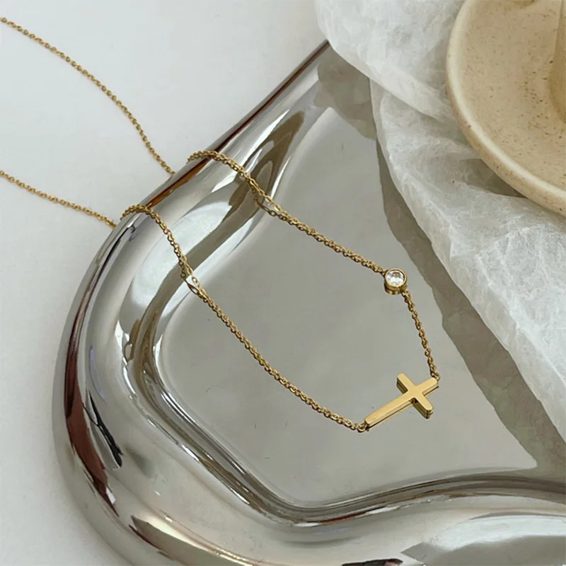 XIYANIKE 316L Stainless Steel Necklace for Women Vintage Style Gold Color Cross Shape Women's Necklace Ladies Jewelry Party Gift image 5