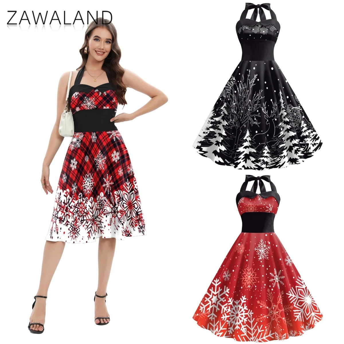 

Christmas Snowflakes Cosplay Dress Red Plaid Pattern Sleeveless Dresses For Woman Stage Performance Costume Xmas Holiday Outfits