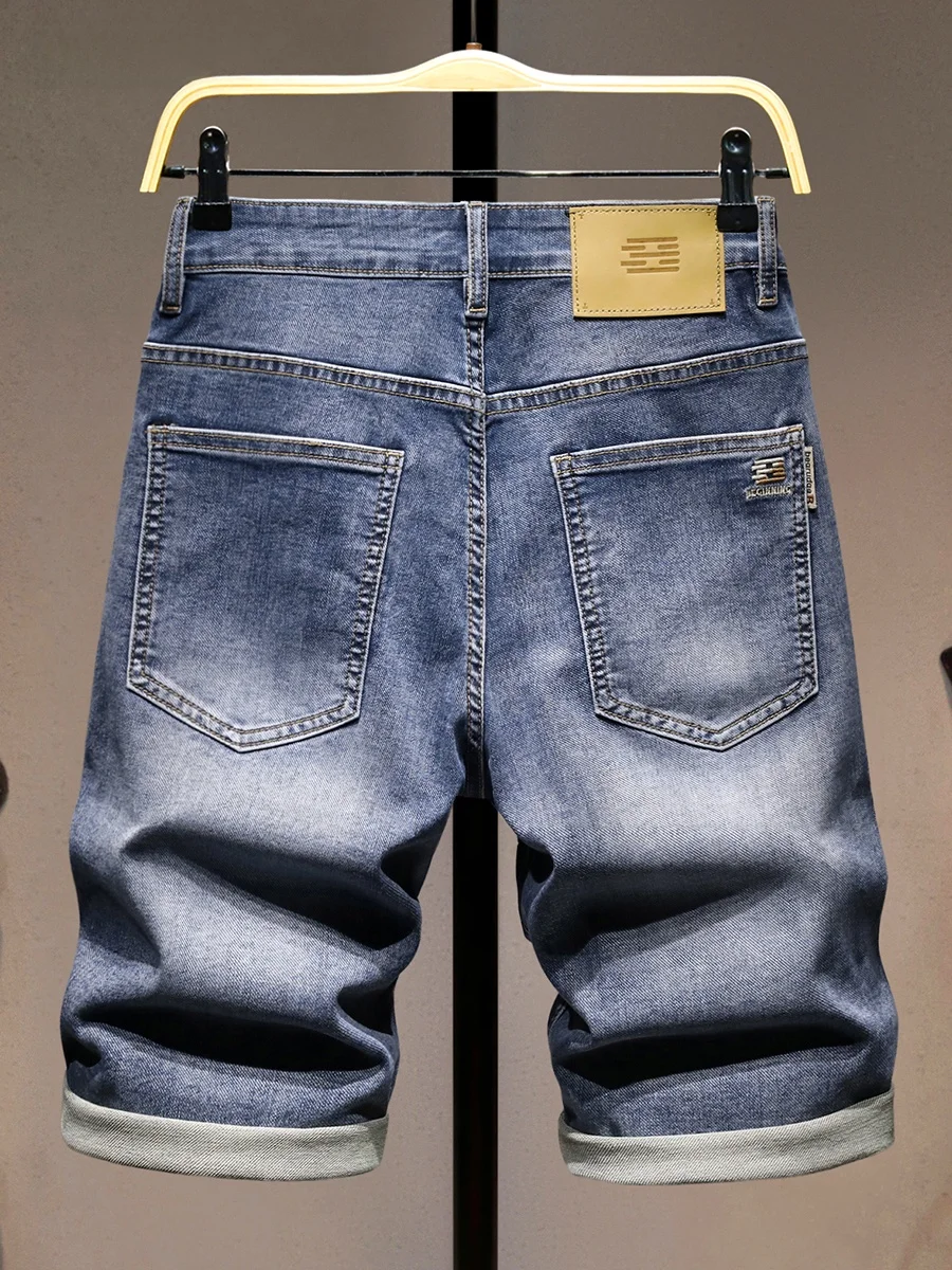 

Летние тонкие джинсовые шорты для мужчин: модные, брендовые, эластичные, прямые, укороченные, до середины икры, в корейском стиле